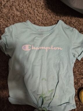 Champion Girls' Light Blue Tee with Pink Logo